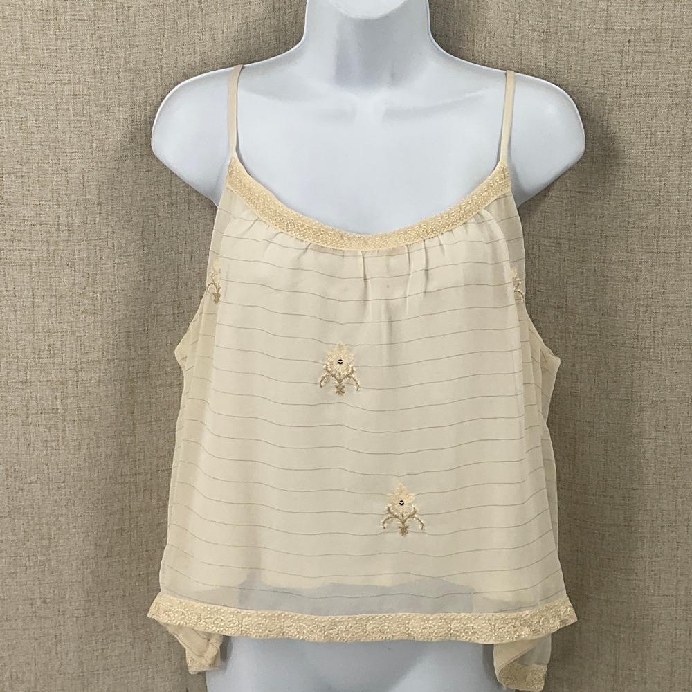 American Eagle Camisole Womens XL Cream Embroidered Lace Trim Boho Sheer Tank